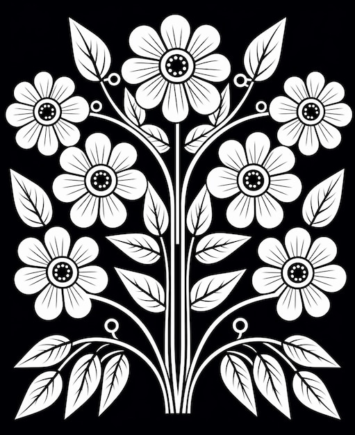 un disegno in bianco e nero di un mazzo di fiori ai generativi