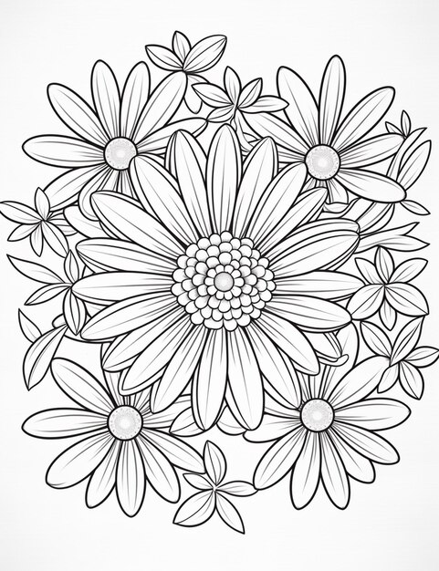 un disegno in bianco e nero di un mazzo di fiori generativo ai
