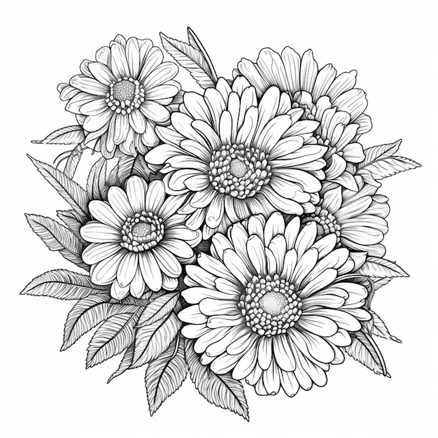 Un disegno in bianco e nero di un mazzo di fiori