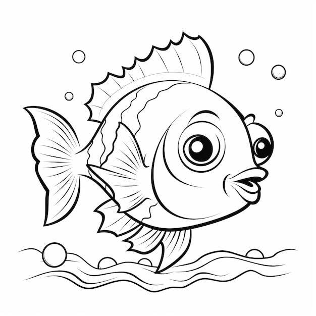 Un disegno in bianco e nero di un pesce con bolle generative ai