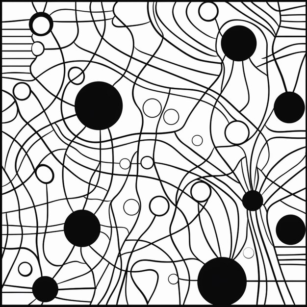 un disegno in bianco e nero di un quadrato con cerchi e linee generative ai