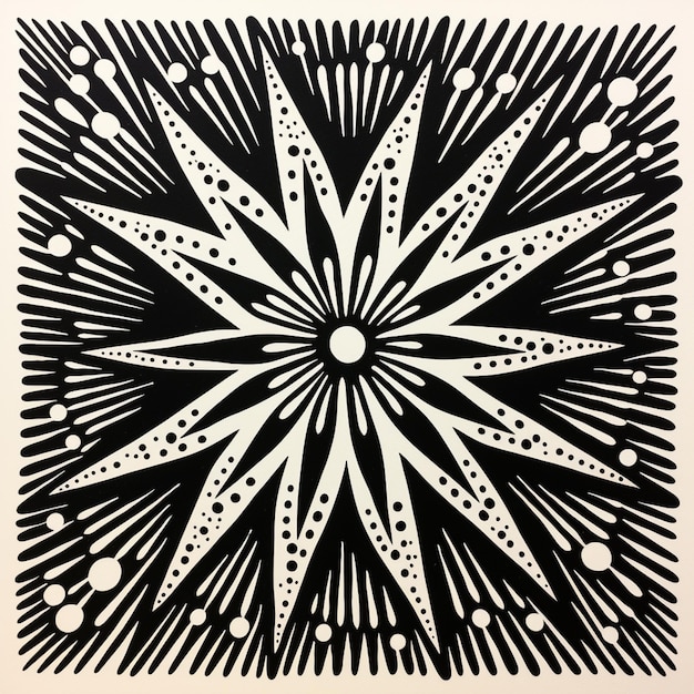 un disegno in bianco e nero di un starburst con punti generativi ai