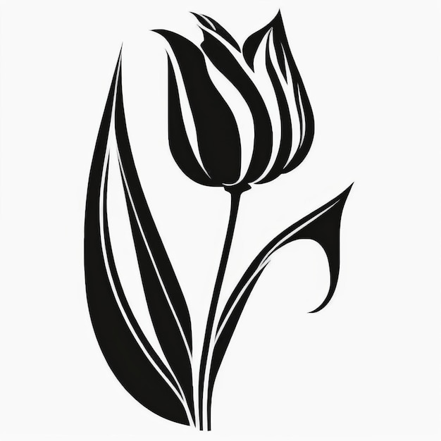 Un disegno in bianco e nero di un tulipano con foglie e la parola tulipani su di esso.