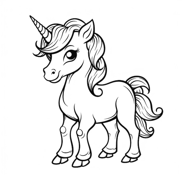 Un disegno in bianco e nero di un unicorno con un corno generativo ai