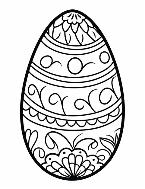 un disegno in bianco e nero di un uovo di Pasqua con un disegno floreale generativo ai