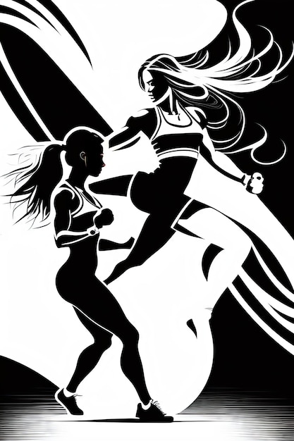 un disegno in bianco e nero di una donna e un uomo in corsa.