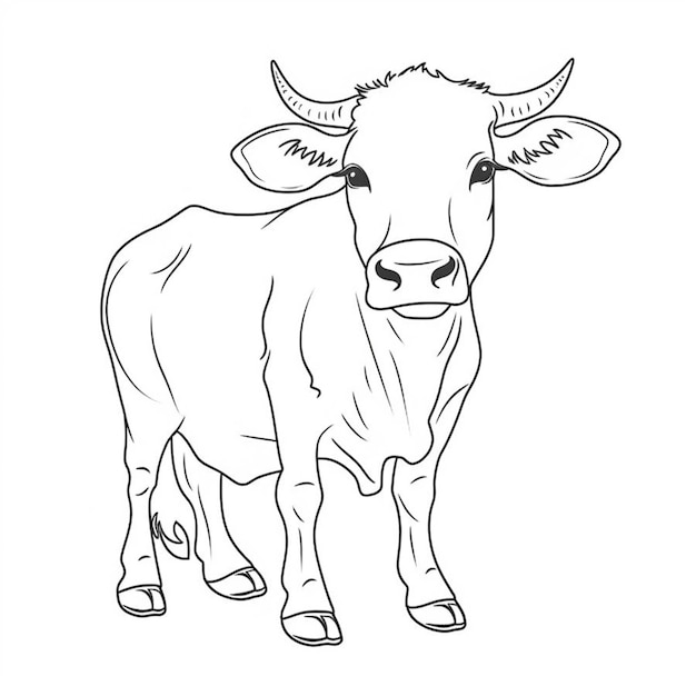 un disegno in bianco e nero di una mucca con corna generativa ai