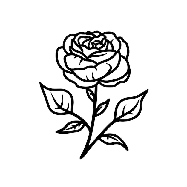 un disegno in bianco e nero di una rosa con foglie generative ai