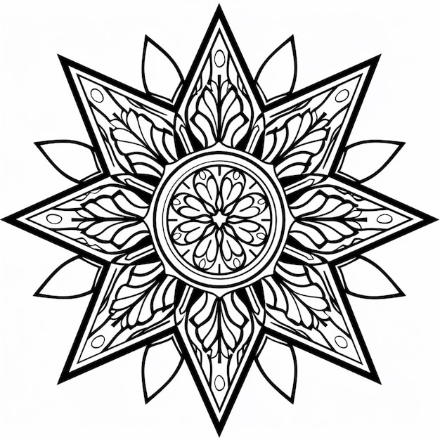 un disegno in bianco e nero di una stella con un fiore generativo ai