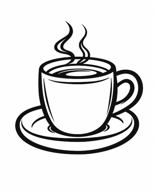 un disegno in bianco e nero di una tazza di caffè su un piatto generativo ai