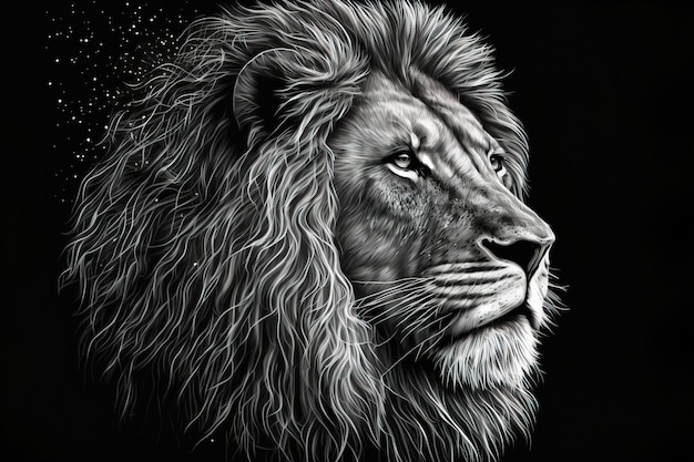 Un disegno in bianco e nero di una testa di leone