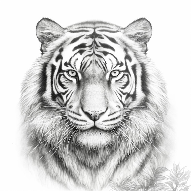 un disegno in bianco e nero di una tigre con una grande faccia generativa ai