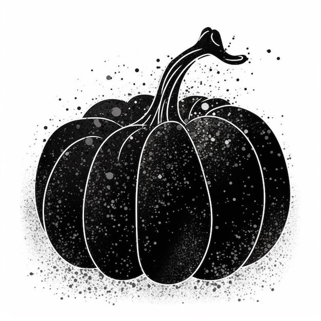 un disegno in bianco e nero di una zucca con simboli di intelligenza artificiale generativa