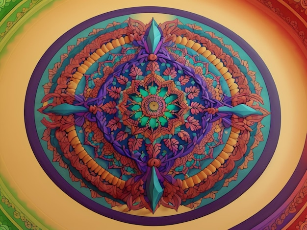 Un disegno mandala intricato e affascinante con motivi e colori intricati