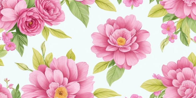 Un disegno senza cuciture di fiori rosa su uno sfondo bianco