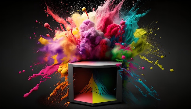 Un display colorato con una scatola nera che dice arcobaleno su di esso.