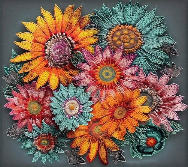 Un display colorato di fiori viene visualizzato su un tavolo.