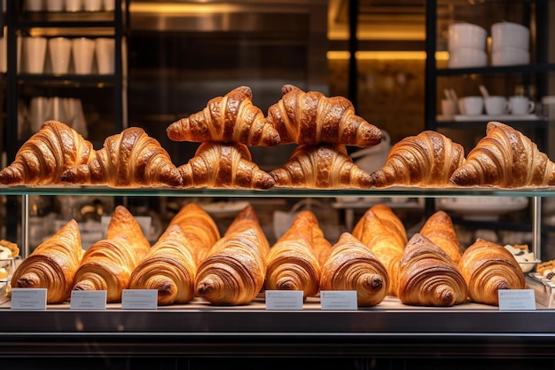 Un display di croissant e croissant in vendita