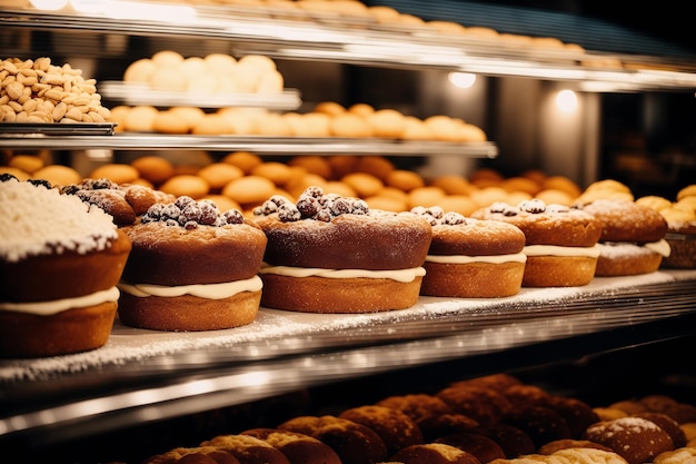 Un display di pasticcini in una panetteria