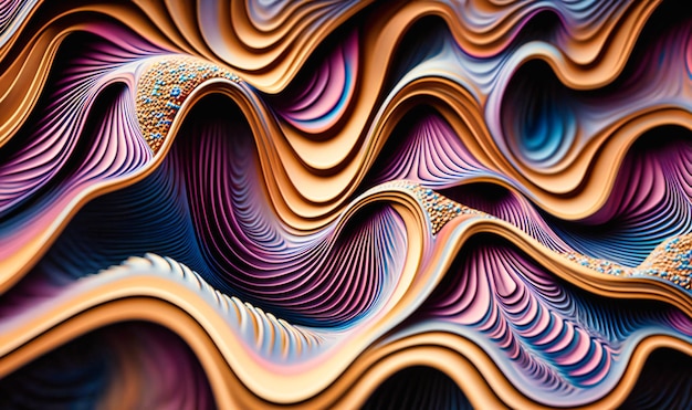 Un display ipnotico di motivi fluidi e linee ondulate in una tavolozza rilassante di tonalità pastello