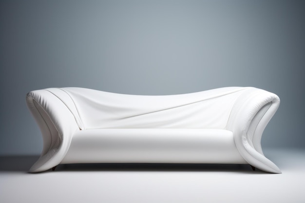 Un divano bianco minimalista su un pavimento bianco e pulito