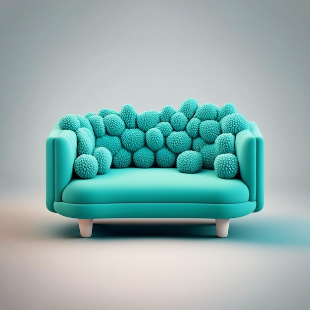 Un divano blu con sopra un mucchio di palle