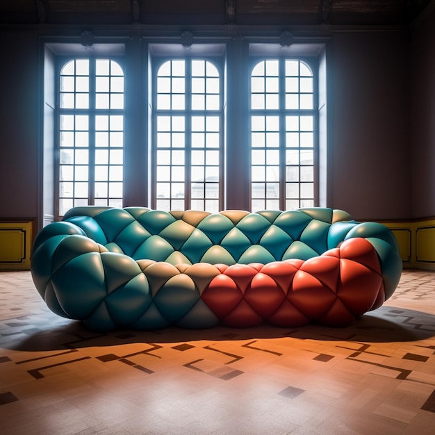 un divano colorato con un disegno colorato sulla parte superiore