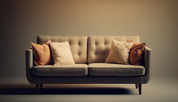 Un divano con cuscini e un cuscino sopra
