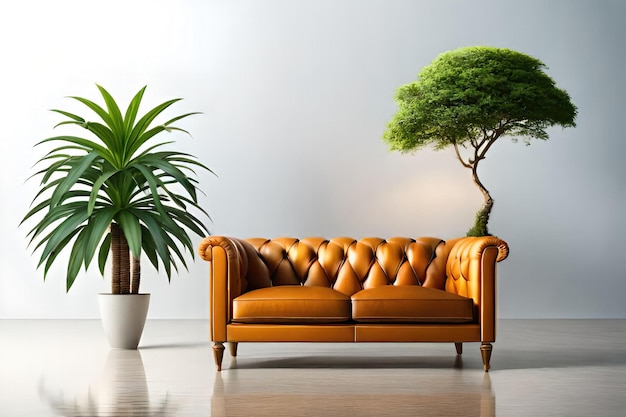Un divano con un albero al centro