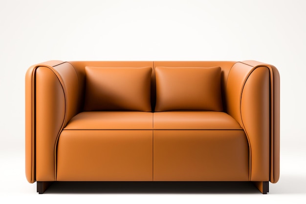 Un divano in pelle marrone con uno sfondo bianco.