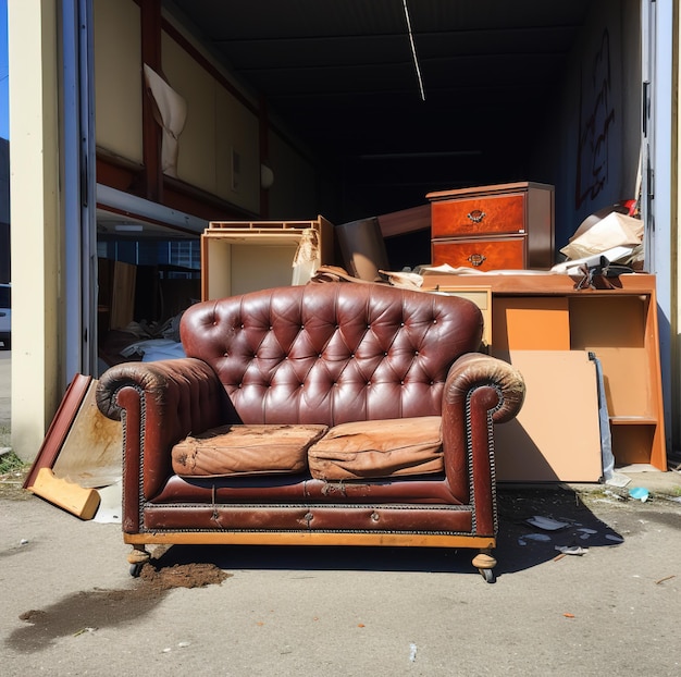 Un divano in un garage su cui c'è un divano