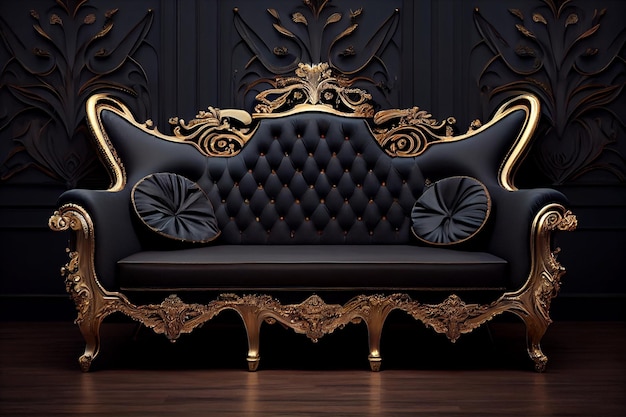 Un divano nero con accenti dorati e un divano nero e oro.