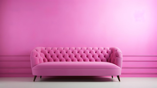 Un divano rosa contro un muro rosa brillante