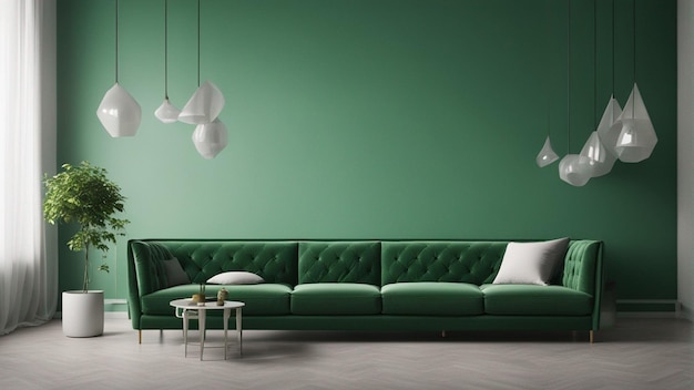 Un divano verde iper realistico con sfondo verde chiaro 8k
