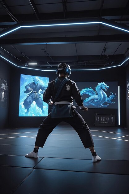 Un dojo di realtà virtuale dove gli artisti marziali si allenano con avversari olografici.