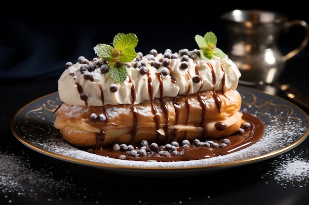 Un dolce éclair da dessert con crema al caffè e confettini Generative Ai