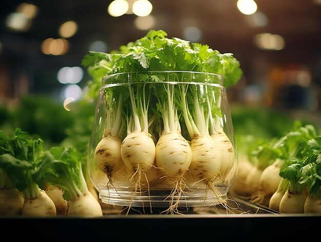 Un dono della natura Un'abbondante scatola di vetro che mostra i migliori frutti e verdure della natura