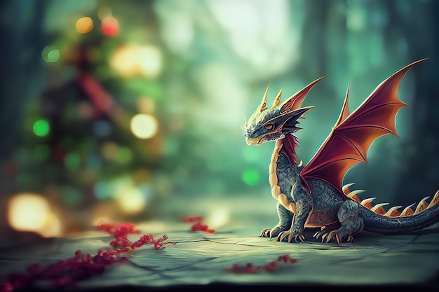 Un drago bambino Kawaii carino animazione di rendering 3D luminoso e colorato Adorabile drago bambino con grandi occhi e scale realistiche nel suo habitat naturale pittura illustrazione stile arte digitale