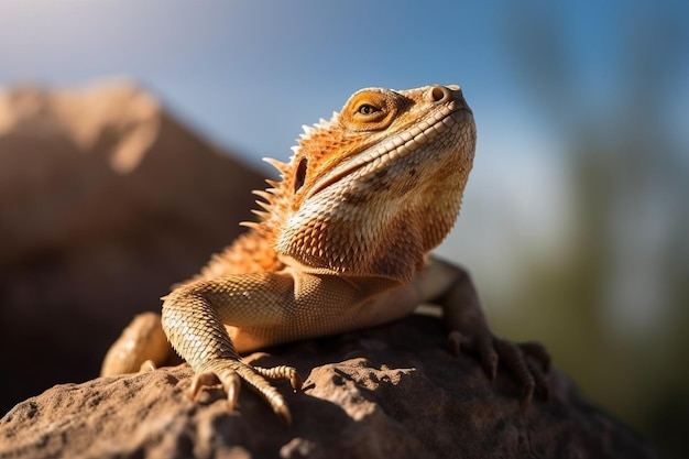 Un drago barbuto su una roccia nel su