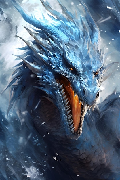 Un drago blu con una faccia blu e una faccia bianca.