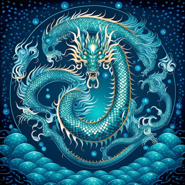 Un drago blu con una testa d'oro e un corpo blu.
