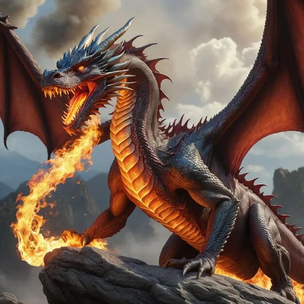 un drago con un drago rosso su di lui