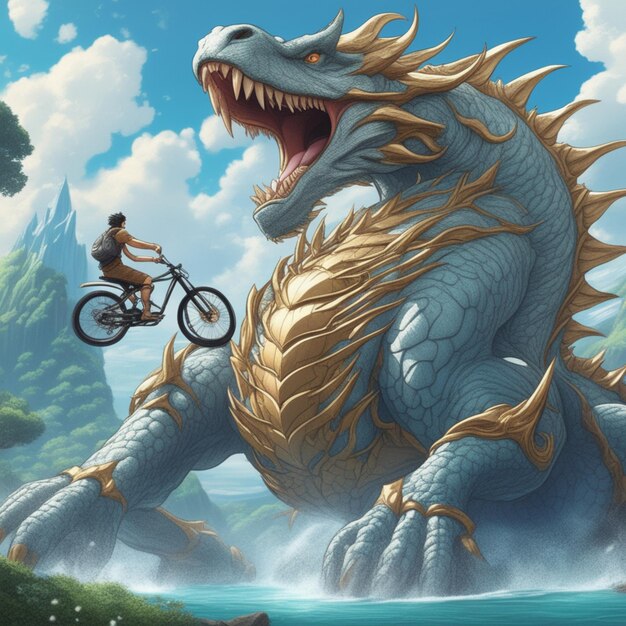 un drago e una leggenda, arte fantasy, onde enormi, architettura cinese, copertina anime 6038