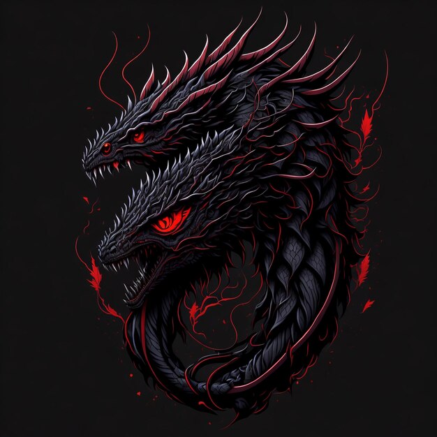 un drago nero con occhi rossi e occhi rossi