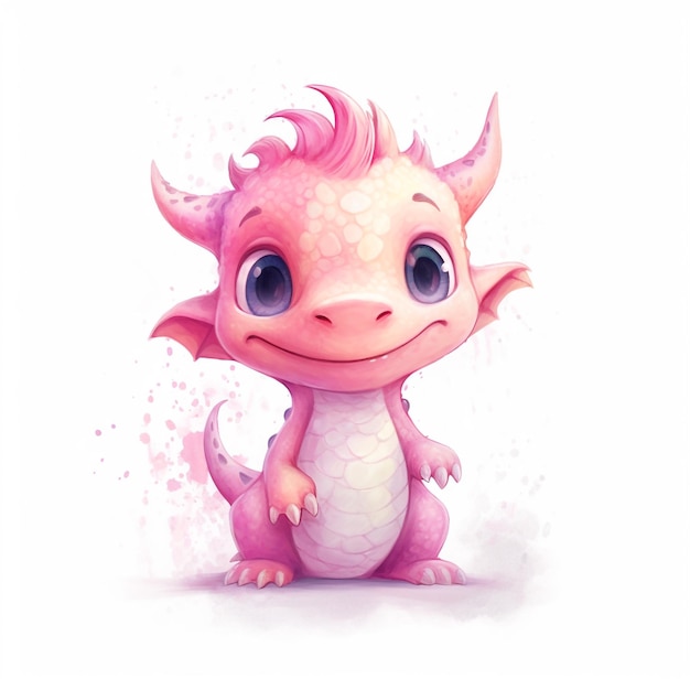 Un drago rosa con orecchie rosa e naso rosa si trova su uno sfondo bianco.