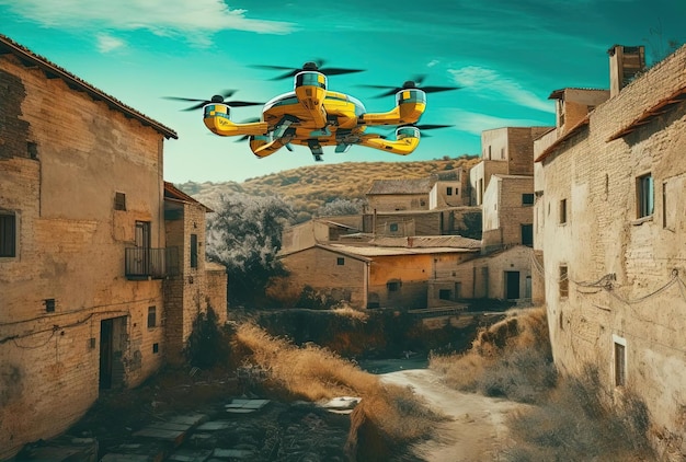 un drone che vola intorno a un'antica città