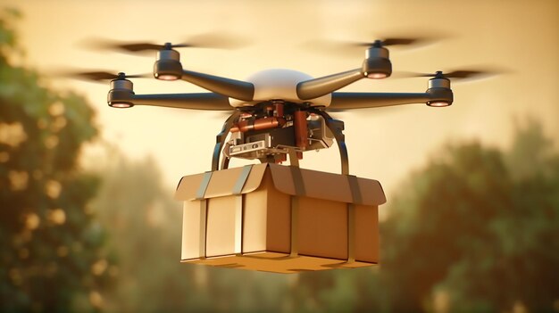 Un drone con una scatola sopra