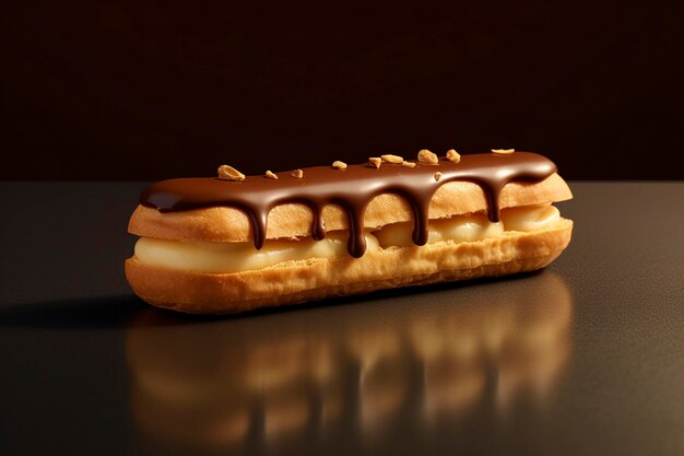 Un eclair al sapore di caffè viene servito su un tavolo