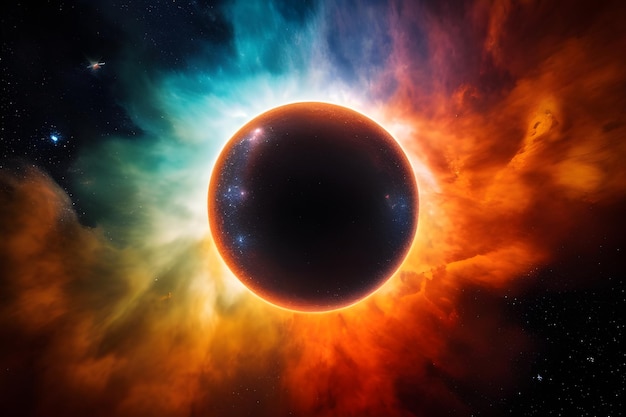 Un'eclissi solare con un sole splendente sullo sfondo