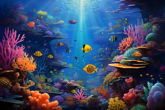 Un ecosistema sottomarino con pesci vibranti e coralli colorati